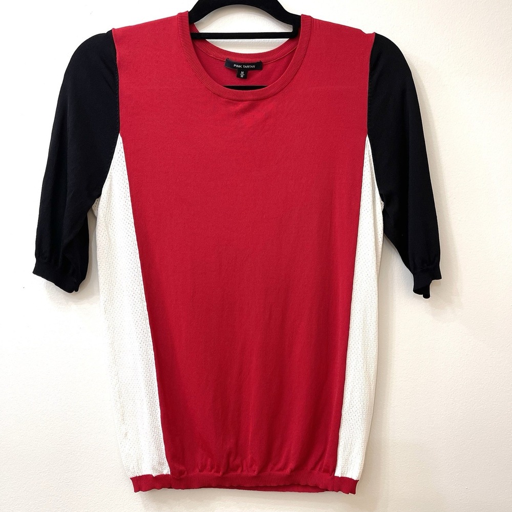 Pink‎ Tartan Women's Short Sleeve Red Black White Top Size Medium